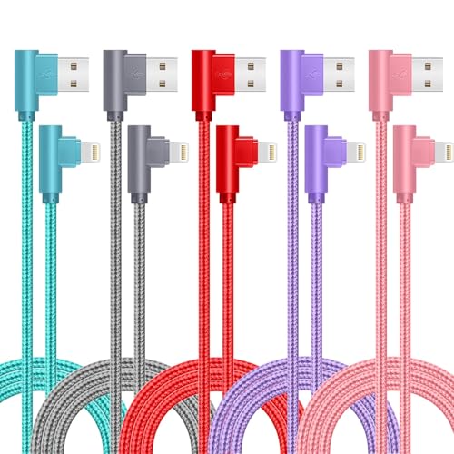 SHUSEL for iPhone Charger Cable USB to Lightning Cable 5Pack 90 Degree 6FT - size: 5colors 6FT