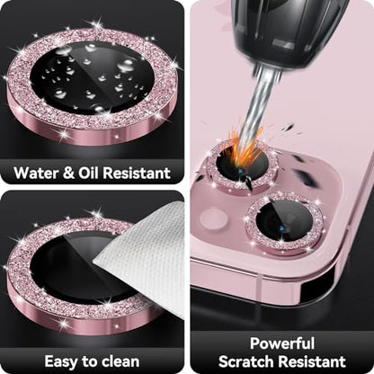 CloudValley for iPhone 15/15 Plus Camera Lens Protector Bling, Ultra-HD Tempered Glass Camera Cover [Case-Friendly] Metal Individual Lens Screen Protective Ring, Glitter Pink - color: Glitter Pink