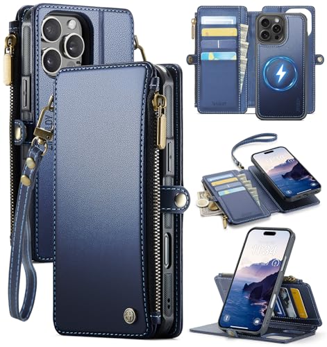 for iPhone 16 Pro Phone Case Wallet Magnetic Detachable, Navy Blue - color: Navy Blue, size: iPhone 16 Pro