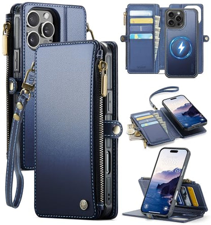 for iPhone 16 Pro Phone Case Wallet Magnetic Detachable, Navy Blue - color: Navy Blue, size: iPhone 16 Pro