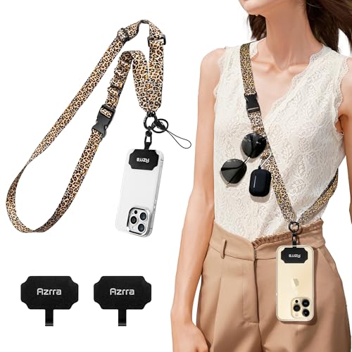Azrra Phone Lanyard Crossbody, Phone Strap Crossbody with 2 Tether Tabs - color: Leopard Pattern