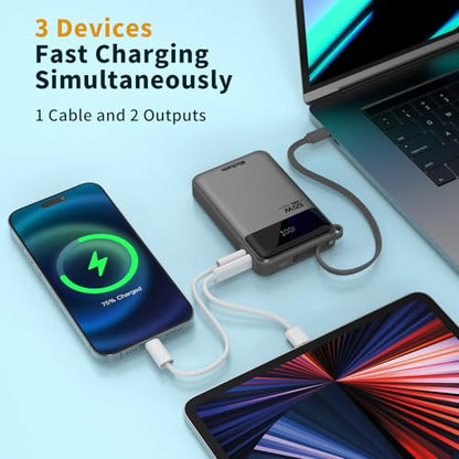 Hichain Laptop Power Bank 65W 20000mAh with Built-in USB-C Cable - color: Black