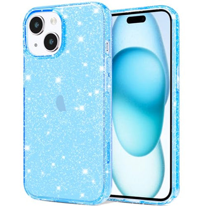 JJGoo Compatible with iPhone 15 Plus Case Glitter, Clear Transparent Soft TPU Sparkle Anti-Scratch Shockproof Protective Phone Bumper, Women Girls Slim Bling Sparkly Phone Case, Translucent Blue - color: Blue, size: for iPhone 15 Plus