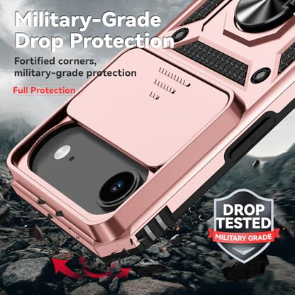 for iPhone Air Case, with Slide Camera Cover HD Screen Protector [Military Grade 16ft. Drop Tested] Ring Holder Kickstand Protective Phone Case for Apple iPhone Air 2025, Rose Gold - color: Rose Gold w/ Slide Camera 2nd gen. Military Grade