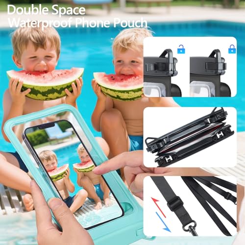 Double Space Waterproof Phone Pouch (2 Pack) - Universal Waterproof Phone Lanyard Case Compatible with iPhone 16/15/14/13/12 Pro Max & Smartphones up to 8", Essential Dry Bag for Beach (color-5)