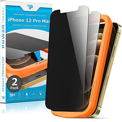 Power Theory Designed for iPhone 12 Pro Max Privacy Screen Protector Tempered Glass Anti Spy protection [9H Hardness], Easy Install Kit, 99% HD Bubble Free Case Friendly, Anti-Scratch, 2 Pack - size: iPhone 12 Pro Max [2-Pack]