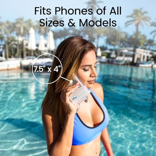 AquaVault Floating Waterproof Phone Pouch Case Universal for iPhone Android | White. Floats and keeps phones and cash dry. Heavy-duty PVC, drop protection, adjustable neck strap. Fits any phone size. - color: White