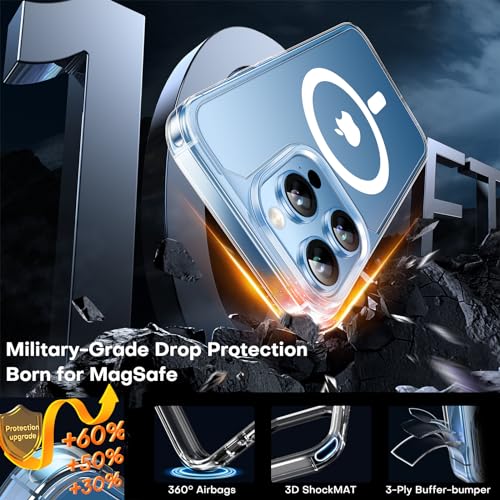 TAURI for iPhone 13 Pro Case, Compatible with MagSafe, Clear | with Screen Protector, Not-Yellowing Military-Grade Protection, Shockproof Slim Magnetic Case for iPhone 13 Pro - color: A-Magnetic Clear