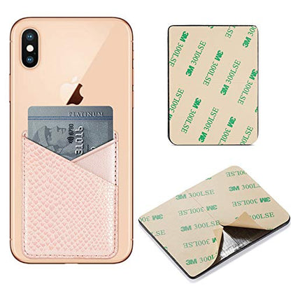 Cell Phone Wallet,Credit Card Holder for Back of Phone Pocket 3M Adhesive Sticker Card Pouch Sleeve for iPhone/Samsung Galaxy/Sony/Android and Most Smartphones (Pink+Grey) - color: Pink+Grey