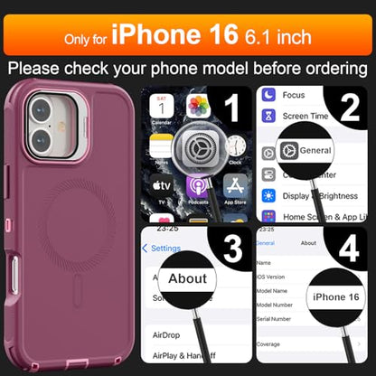 Follaroma for iPhone 16 Case,Magnetic,Heavy Duty Case,6.1'',Purple-Pink - color: Purple-pink, size: iPhone 16 6.1''