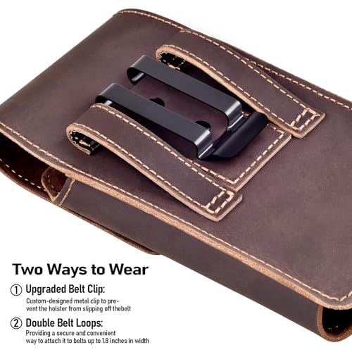 ykooe Leather Phone Holster for iPhone 17 Pro Max Galaxy S20-S26 Ultra A17 - color: Dark Brown, size: XXL