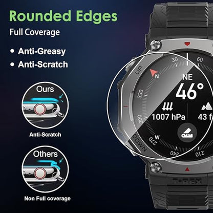 Compatible for Amazfit T-Rex 3 screen protector, Anti-Scratch Tempered Glass flim, Case Friendly, HD Ultra, 3 PACK - size: Amazfit T-Rex 3