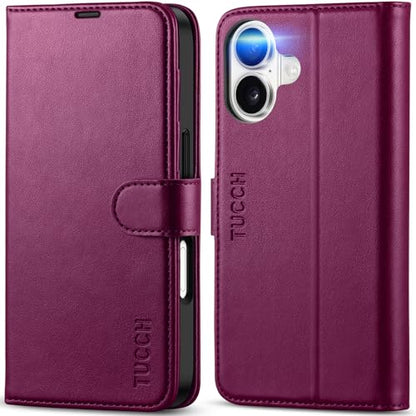 TUCCH Wallet Case for iPhone 17 (6.3") 2025, 4 Card Slots, Plum Purple | RFID Blocking, Viewing Stand, Shockproof TPU Shell, PU Leather, Magnetic Closure, Protective Folio Flip Cover - color: Plum Purple