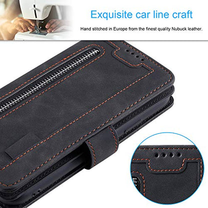 EYZUTAK Wallet Phone Case for Samsung Galaxy A15 4G/5G, Retro Matte 9 Card Holder Slots Zipper Pocket Handbag Case PU Leather Magnetic Closure Kickstand with Wrist Strap Flip Folio Purse Case - Black - color: Black, size: Samsung Galaxy A15 4G/5G
