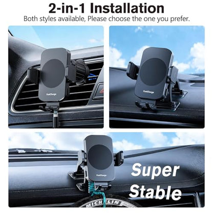 Wireless Car Charger, Fast Charging 15W Auto Clamping Car Charger Phone Holder Phone Mount for iPhone16 15 14 13 12 11 Pro Max Xs, Samsung Galaxy S24 Ultra S23 S22 S21 S20 S10+ Note 9, etc - color: Black-1
