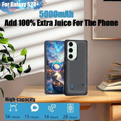 Sitong Battery Case for Samsung Galaxy S24+, 5000mAh Rechargeable Extended Battery Charging Charger Case, Add 100% Extra Juice, Not Compatible with S24 or S24 Ultra (6.7 inch) Black