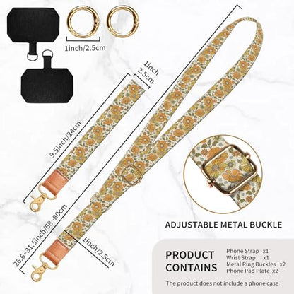 Phone Lanyard Crossbody Wrist Strap, Universal Adjustable Neck Strap for Phone Case Keys ID Badges, Travel Essential - color: Cute Orange Flower