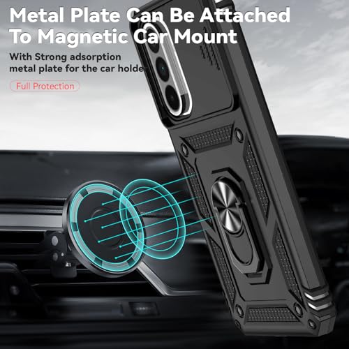 for Samsung Galaxy A36 5G Case with Slide Camera Cover HD Screen Protector [Military Grade 16ft. Drop Tested] Magnetic Ring Holder Kickstand Protective Phone Case for Galaxy A36 5G 2025, Black - color: Black w/ Slide Camera 2nd gen. Military Grade