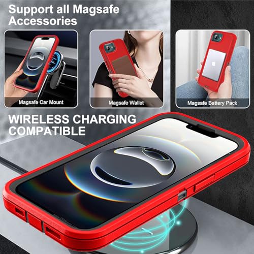 YKHJKLEC for iPhone 16e Case, Compatible with Magsafe, Military Grade 3 in 1 Heavy Duty Shockproof/Drop Proof/Dust Proof Case with 2Pcs Tempered Glass Screen Protector (New-Red/Black) - color: New-Red/Black