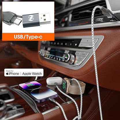 Apple Watch Charger 3 in 1 Multi Charging Cable 4FT Apple MFi Magnetic - color: Grey/Silver, size: 4ft