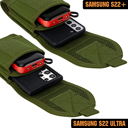 Double Capacity Phone Holster, Tactical Molle Belt Pouch with Flag Patch for iPhone 17 Pro Max/16 Pro Max/16Pro/15ProMax/14 Pro Max/13 Pro Max, Samsung S25, Size Large Extra Stiffness - color: Green