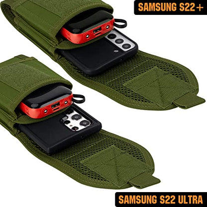 Double Capacity Phone Holster, Tactical Molle Belt Pouch with Flag Patch for iPhone 17 Pro Max/16 Pro Max/16Pro/15ProMax/14 Pro Max/13 Pro Max, Samsung S25, Size Large Extra Stiffness - color: Green