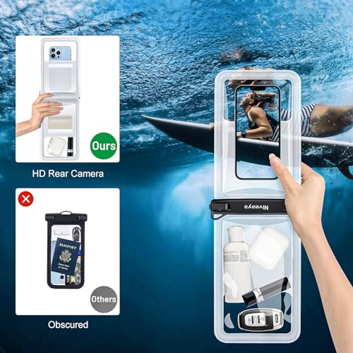 Niveaya Double Space Waterproof Phone Pouch - 2 Pack, Waterproof Phone Lanyard Case with iPhone 17/16/15/14/13 Pro Max up to 8.3", Phone Dry Bags for Vacation Beach Pool Kayak Cruise Travel Essentials - color: Clear+ Clear, size: Medium 8.3"