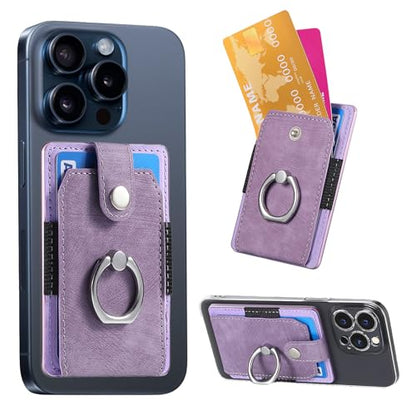 Cell Phone Card Holder with Ring Grip,Adhesive Phone Card Wallet,Purple - color: Purple