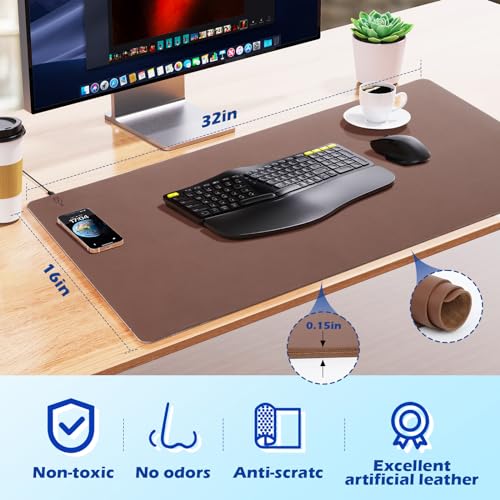 Wireless Charging Desk Mat, Mouse Pad, Brown-L, 32 * 16inch - color: Brown-l, size: 32" x 16"