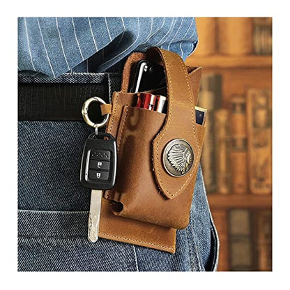 2023 New Multifunctional Leather Mobile Phone Bag with Belt Clip, Premium Rugged Leather Cell Phone Holster with Belt Loop, Belt Phone Pouches Holder for All Phones (Brown) - color: Brown