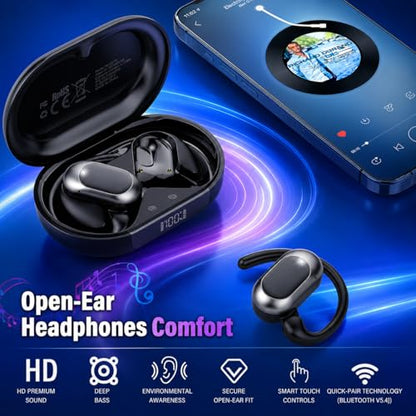 Open Ear Headphones, NEW Over Ear Earbuds with 4 ENC Noise-Canceling Mic - color: A-Deep Black