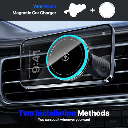 for MagSafe Car Wireless Charger Mount for iPhone 17/16/15/14/13/12 Series, Auto- Magnetic Tight Phone Holder with Fast Charging, Secure Air Vent, 360° Adjustable, Overheating Protection,(A10K)