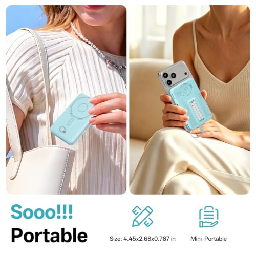 Q Magnetic Wireless Portable Charger 10,000mAh, Travel Essentials Power Bank with Built-in Cables & Foldable Stand, External Battery Pack Compatible with iPhone 17/16/15/14/13/12, Apple Watch - color: Blue