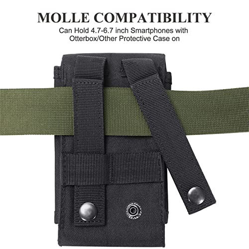 Black Tactical Molle Waterproof Cellphone Pouch Case,Heavy Duty Phone Holster Bag for iPhone 11 12 13 Pro Max Less 6.7" Phone(Fits Otterbox/Survivor Protective Case on) with Canada Flag Patch - color: Black & 1 Black/white Patch