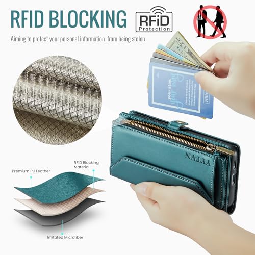 for Samsung Galaxy S23 FE Wallet Case with Card Holder, Green | RFID Blocking Slots, Crossbody Lanyard, Wrist Strap, Zipper Pocket Purse Handbag, Magnetic Closure - color: Green, size: Galxay S23 FE