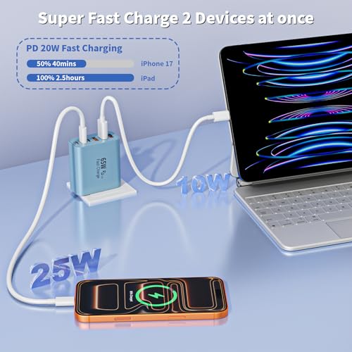 3Pack 65W USB C Charger Block,Apple USB C Charging Block 6-Port GaN Charger - color: Blue, size: 3Pack
