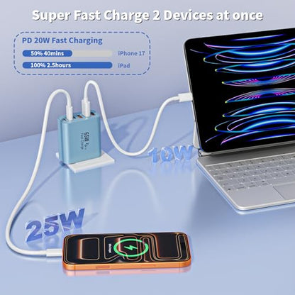 3Pack 65W USB C Charger Block,Apple USB C Charging Block 6-Port GaN Charger - color: Blue, size: 3Pack