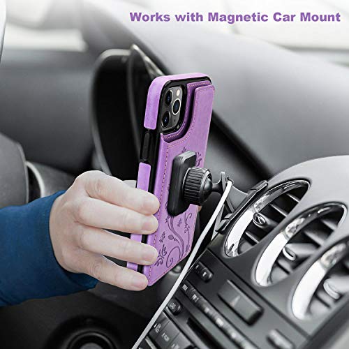 Vaburs for iPhone 11 Pro Max Wallet Case Card Holder Butterfly, Purple - color: Purple