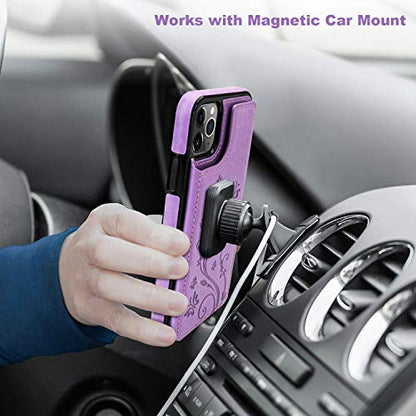 Vaburs for iPhone 11 Pro Max Wallet Case Card Holder Butterfly, Purple - color: Purple
