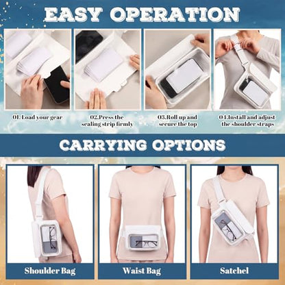 Ipx8 Waterproof Fanny Pack, 1 Pack Floating Waterproof Phone Pouch Touchscreen Dry Bag with Adjustable Waist Strap for Beach, Swimming, Kayaking, Boating, Fits Phones up to 8.5"(White) - color: White