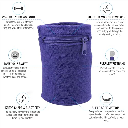 Suddora Zipper Wrist Pouch - Sweatband/Wristband Wallet for Keys, ID, Cards, Cash - color: Purple