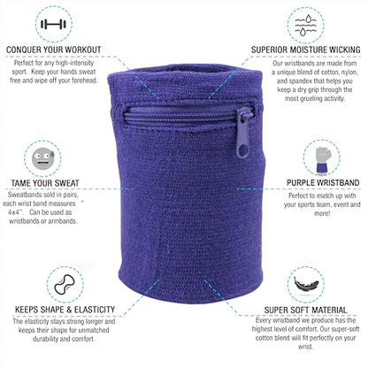 Suddora Zipper Wrist Pouch - Sweatband/Wristband Wallet for Keys, ID, Cards, Cash - color: Purple