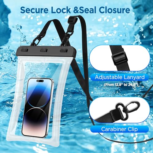 CACOE Floatable Waterproof Phone Pouch 2 Pack Up to 10.0", Clear+Clear | Floatable, IPX8 Waterproof Phone Case,Adjustable Lanyard,Dry Bags for Beach/Cruise/Travel/Camping/Kayak/Vacation Essentials - color: Clear+Clear, size: Up to 10.0"-Floatable