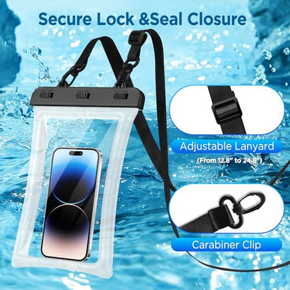 CACOE Floatable Waterproof Phone Pouch 2 Pack Up to 10.0", Clear+Clear | Floatable, IPX8 Waterproof Phone Case,Adjustable Lanyard,Dry Bags for Beach/Cruise/Travel/Camping/Kayak/Vacation Essentials - color: Clear+Clear, size: Up to 10.0"-Floatable