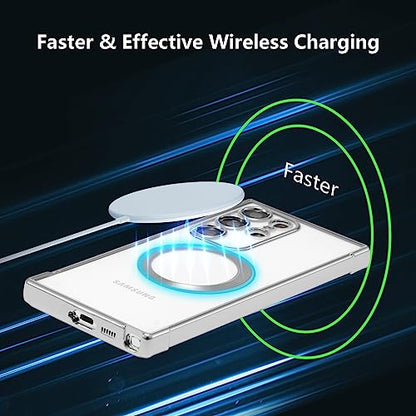RALEAVO Magnetic Case for Samsung Galaxy S25 Ultra Clear Case Cover [Compatible with Magsafe & Military Grade Drop Protection] Transparent Shockproof Slim Plated Phone Cover - Silver - color: Silver, size: S25 Ultra
