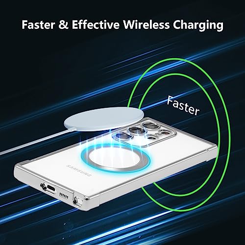 RALEAVO Magnetic Case for Samsung Galaxy S23 Ultra Clear Case Cover [Compatible with Magsafe & Military Grade Drop Protection] Transparent Shockproof Slim Plated Phone Case - Silver - color: Silver, size: S23 Ultra