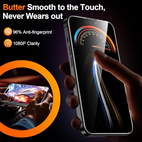 2 Pack for iPhone 15 Privacy Tempered Glass Screen Protector 6.1 Inch, 9H Hardness, Scratch Resistant with Updated Easy Installation Tool