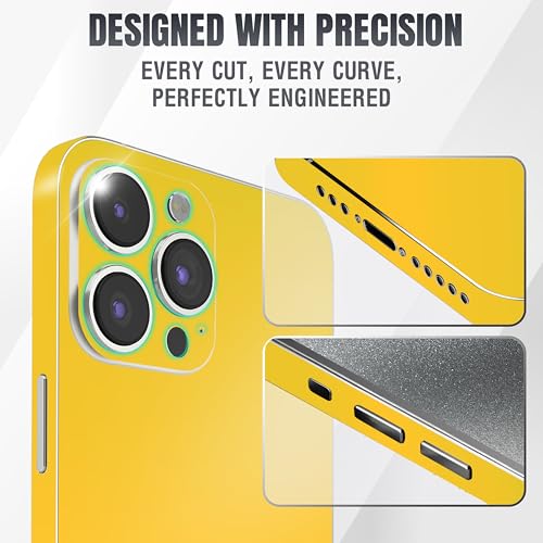 2Pcs Skin Wrap Compatible for iPhone 15 Pro – Slim Decal Vinyl Protective Film for Sides & Back – Sleek Fit, Premium Look – Compatible with All iPhone 15 Pro Cases - Yellow - color: Yellow