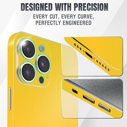 2Pcs Skin Wrap Compatible for iPhone 15 Pro – Slim Decal Vinyl Protective Film for Sides & Back – Sleek Fit, Premium Look – Compatible with All iPhone 15 Pro Cases - Yellow - color: Yellow