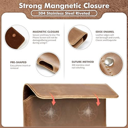 Gcepls Leather Phone Holster for iPhone 16 Pro Max,15 Pro Max,iPhone 14 Pro Max,13 Pro Max,Premium Genuine Leather Cell Phone Holster with Belt Clip,Phone Belt Holder Pouch Cover (Fits Thin Case on) - color: Brown, size: Large(6.65x 3.45 x0.63”)